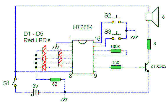 Sound Effects Generator HT2884 circuit diagram