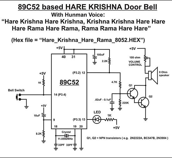 Microcontroller 89C52 Based Hare Krishna Door Bell Project
