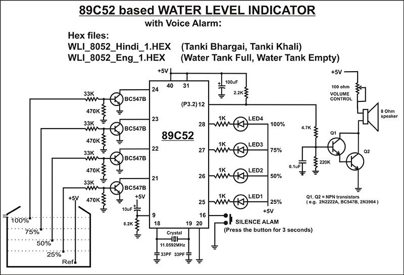 89C52 based Water Level Indicator with Voice Alarm - DIY ...