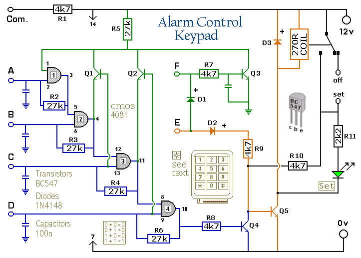 4 digit Alarm Controlled keypad Circuit