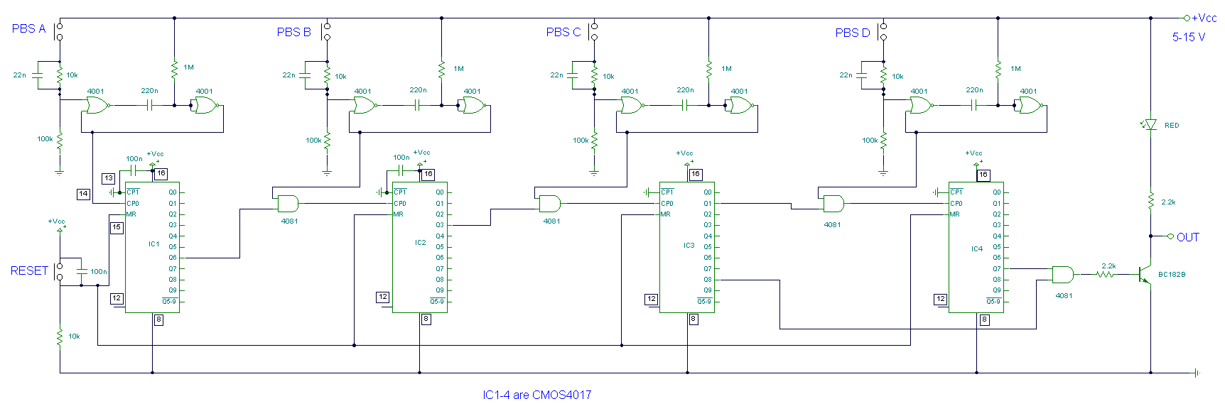 Digital Combination Lock Circuit Diagram