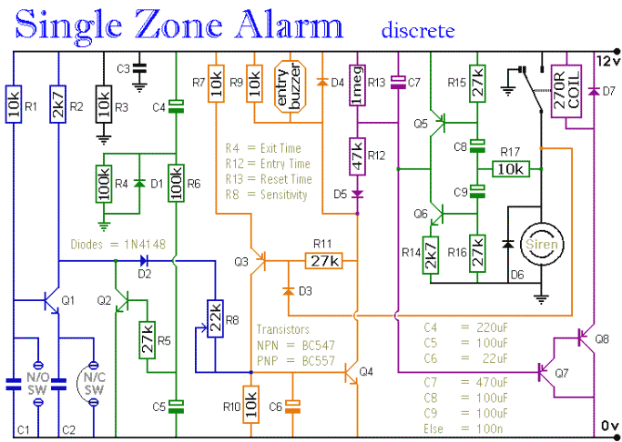 Single Zone Alarm Circuit Diagram