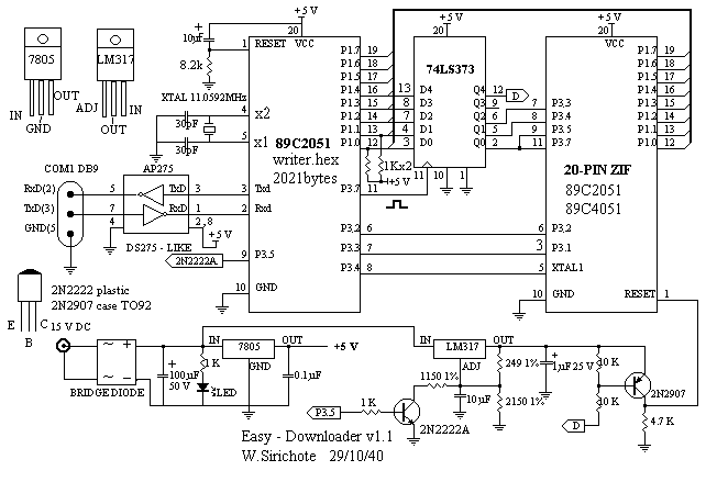 AT89C2051/4051 Easy Downloader Circuit Diagram