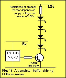 A transistor buffer driving LED's in series