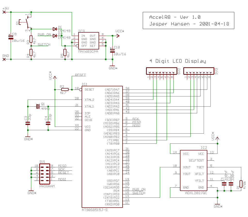 Acceleration Monitor using ADXL202 and AVR Diagram