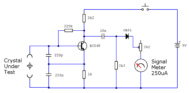 Test Circuit Diagram to Check Operation of Quartz Crystals